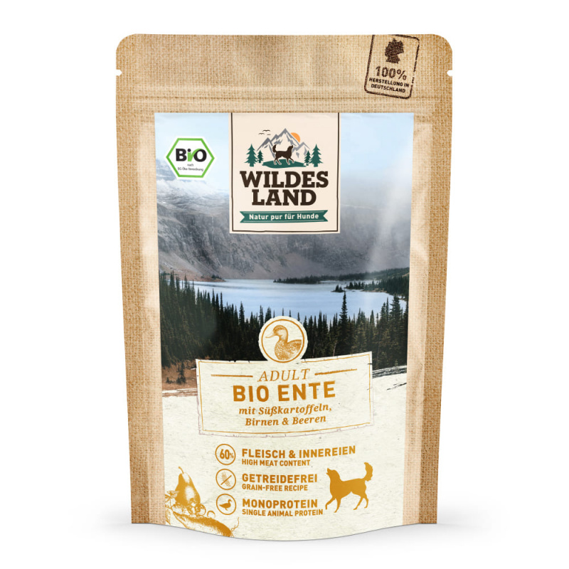 Wildes Land BIO Adult Ente mit Süßkartoffeln, Birnen & Beeren Nassfutter 125 g